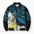 New Zealand Silver Fern Tui Bird Bomber Puffer Jacket Maori Kowhai Paua Shell Taniko Motifs - Aussie Hoodie