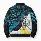 New Zealand Silver Fern Tui Bird Bomber Puffer Jacket Maori Kowhai Paua Shell Taniko Motifs - Aussie Hoodie