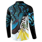 New Zealand Silver Fern Tui Bird Button Sweatshirt Maori Kowhai Paua Shell Taniko Motifs