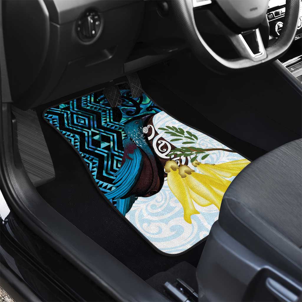 New Zealand Silver Fern Tui Bird Car Mats Maori Kowhai Paua Shell Taniko Motifs