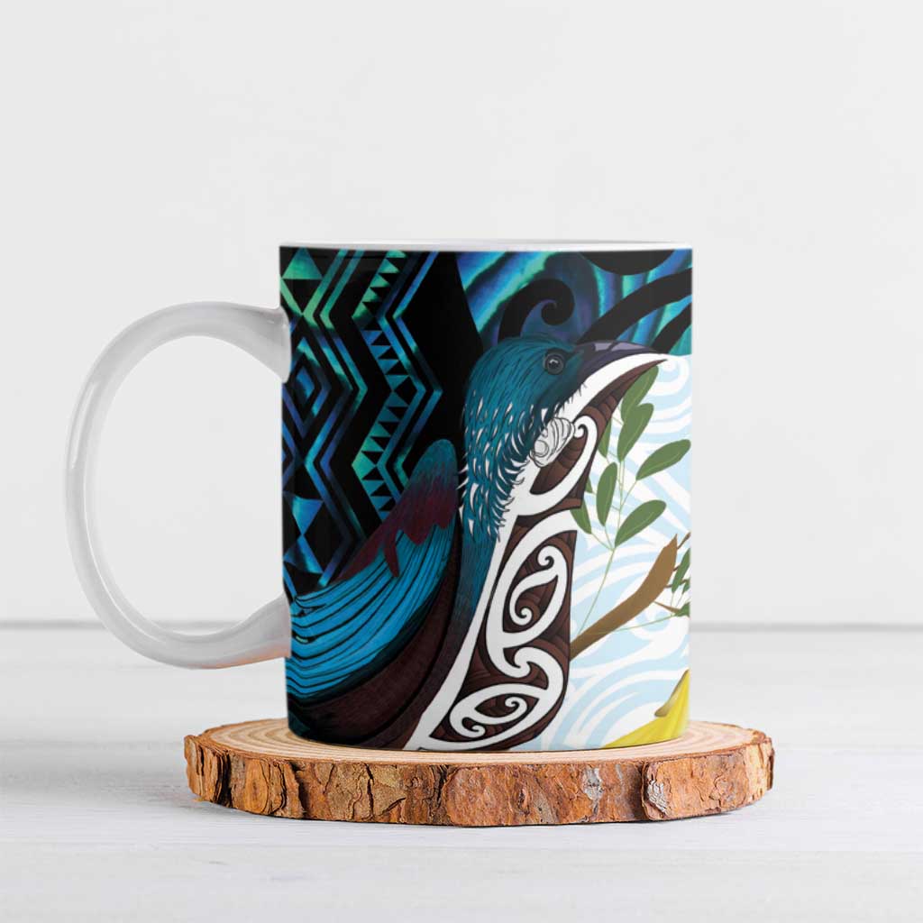 New Zealand Silver Fern Tui Bird Ceramic Mug Maori Kowhai Paua Shell Taniko Motifs - Aussie Hoodie