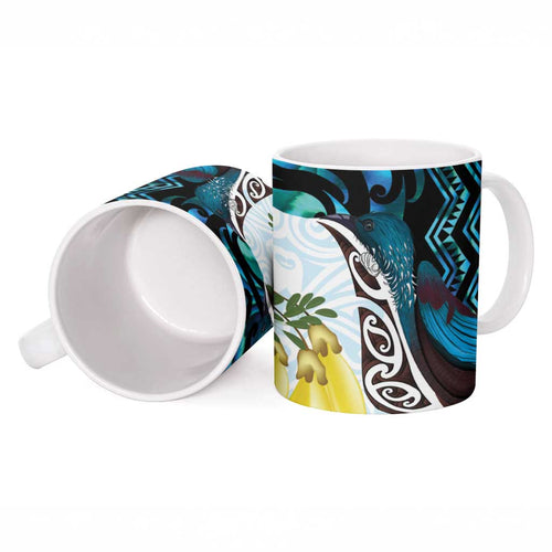 New Zealand Silver Fern Tui Bird Ceramic Mug Maori Kowhai Paua Shell Taniko Motifs - Aussie Hoodie