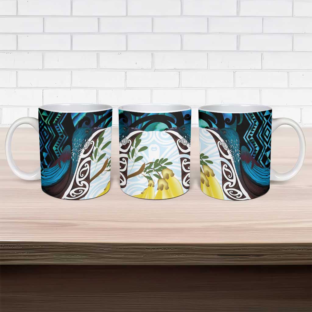 New Zealand Silver Fern Tui Bird Ceramic Mug Maori Kowhai Paua Shell Taniko Motifs - Aussie Hoodie