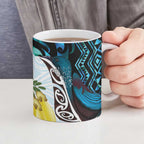 New Zealand Silver Fern Tui Bird Ceramic Mug Maori Kowhai Paua Shell Taniko Motifs - Aussie Hoodie