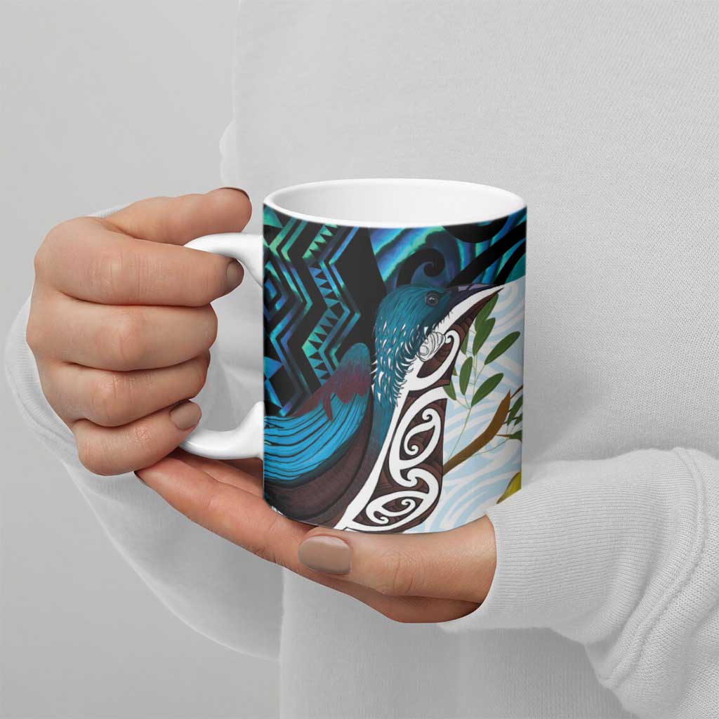 New Zealand Silver Fern Tui Bird Ceramic Mug Maori Kowhai Paua Shell Taniko Motifs - Aussie Hoodie