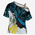 New Zealand Silver Fern Tui Bird Cross Shoulder Shirt Maori Kowhai Paua Shell Taniko Motifs - Aussie Hoodie
