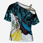 New Zealand Silver Fern Tui Bird Cross Shoulder Shirt Maori Kowhai Paua Shell Taniko Motifs - Aussie Hoodie