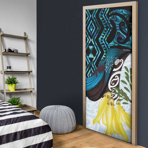 New Zealand Silver Fern Tui Bird Door Cover Maori Kowhai Paua Shell Taniko Motifs - Aussie Hoodie
