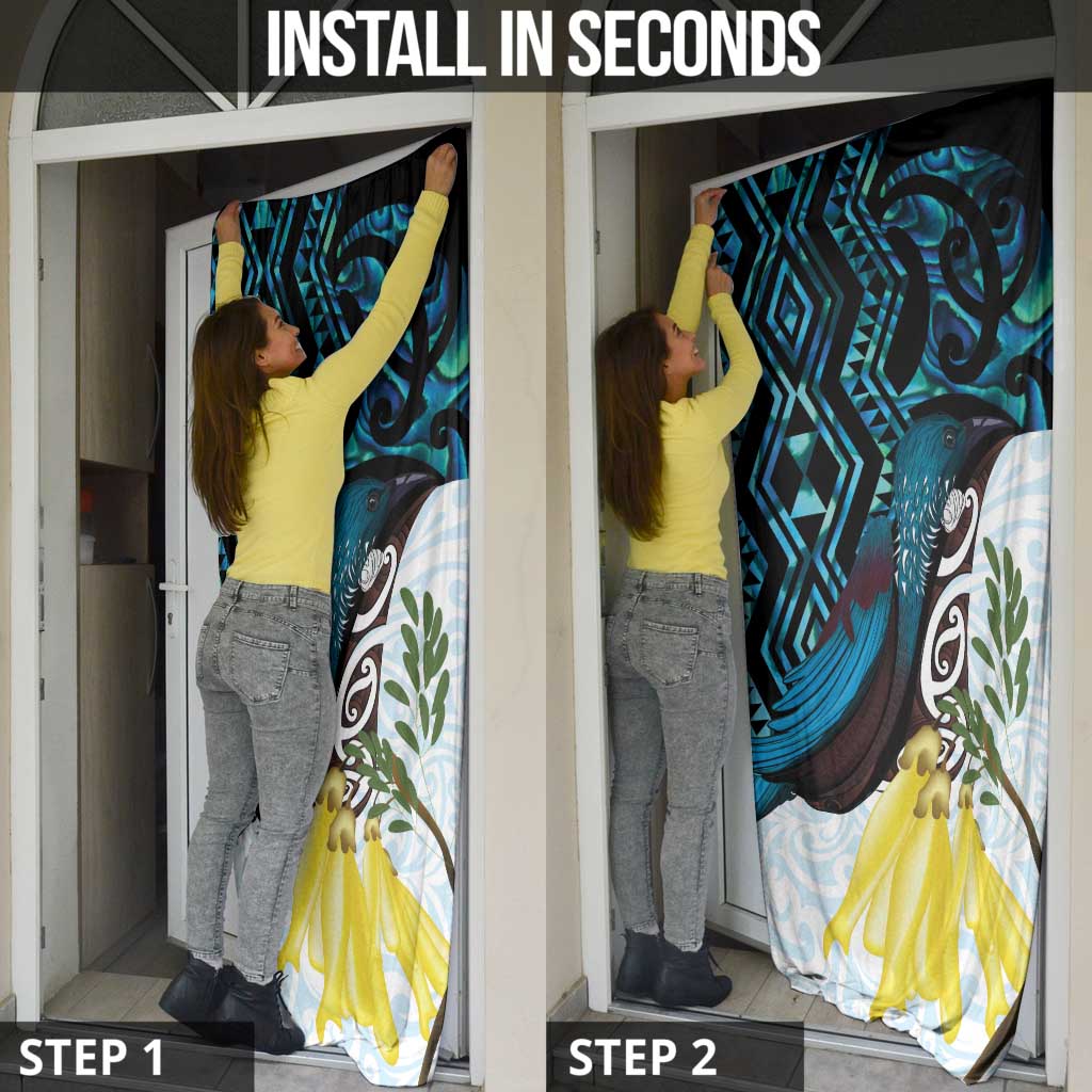 New Zealand Silver Fern Tui Bird Door Cover Maori Kowhai Paua Shell Taniko Motifs - Aussie Hoodie