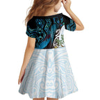 New Zealand Silver Fern Tui Bird Family Matching Off Shoulder Maxi Dress and Hawaiian Shirt Maori Kowhai Paua Shell Taniko Motifs