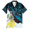 New Zealand Silver Fern Tui Bird Family Matching Off Shoulder Maxi Dress and Hawaiian Shirt Maori Kowhai Paua Shell Taniko Motifs