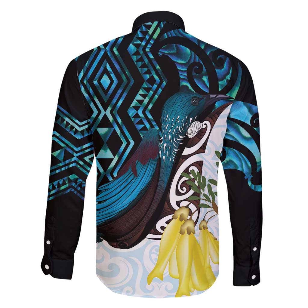 New Zealand Silver Fern Tui Bird Family Matching Off Shoulder Maxi Dress and Hawaiian Shirt Maori Kowhai Paua Shell Taniko Motifs