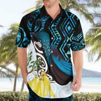 New Zealand Silver Fern Tui Bird Hawaiian Shirt Maori Kowhai Paua Shell Taniko Motifs
