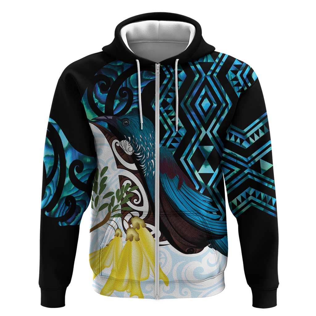 New Zealand Silver Fern Tui Bird Hoodie Maori Kowhai Paua Shell Taniko Motifs