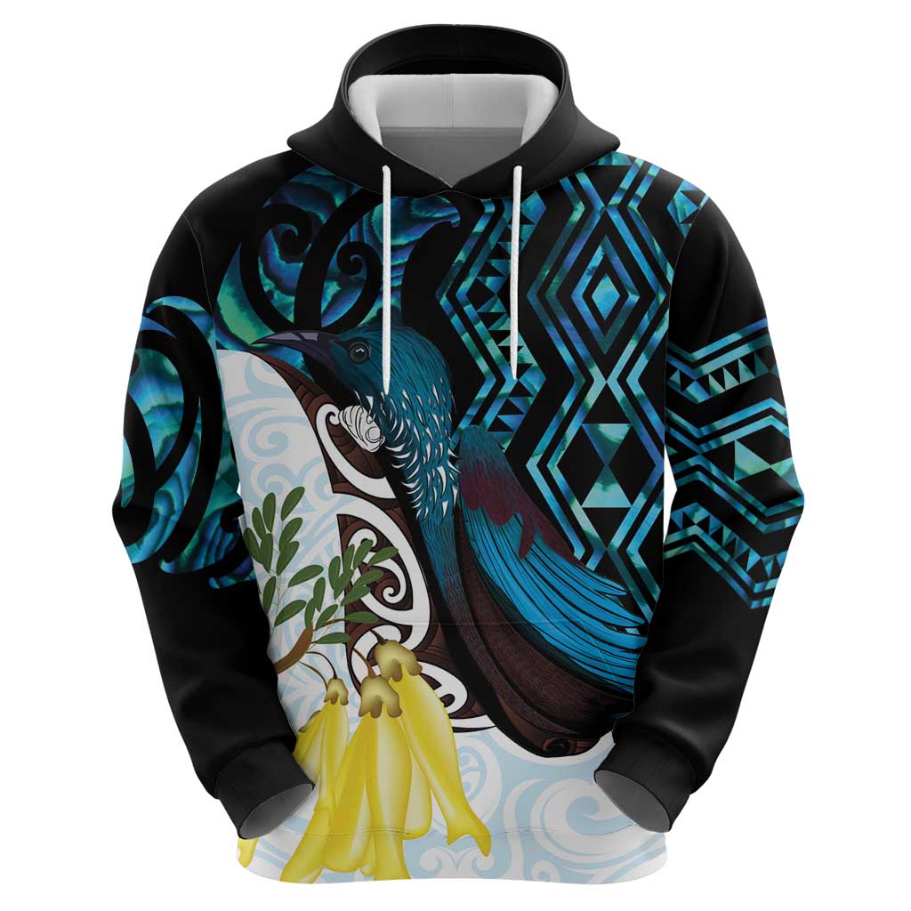 New Zealand Silver Fern Tui Bird Hoodie Maori Kowhai Paua Shell Taniko Motifs