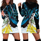 New Zealand Silver Fern Tui Bird Hoodie Dress Maori Kowhai Paua Shell Taniko Motifs