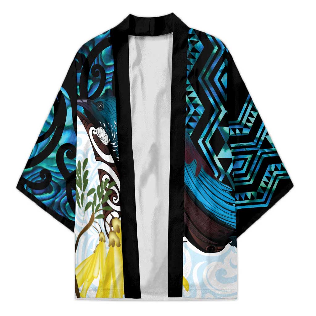 New Zealand Silver Fern Tui Bird Kimono Maori Kowhai Paua Shell Taniko Motifs - Aussie Hoodie
