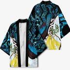 New Zealand Silver Fern Tui Bird Kimono Maori Kowhai Paua Shell Taniko Motifs - Aussie Hoodie