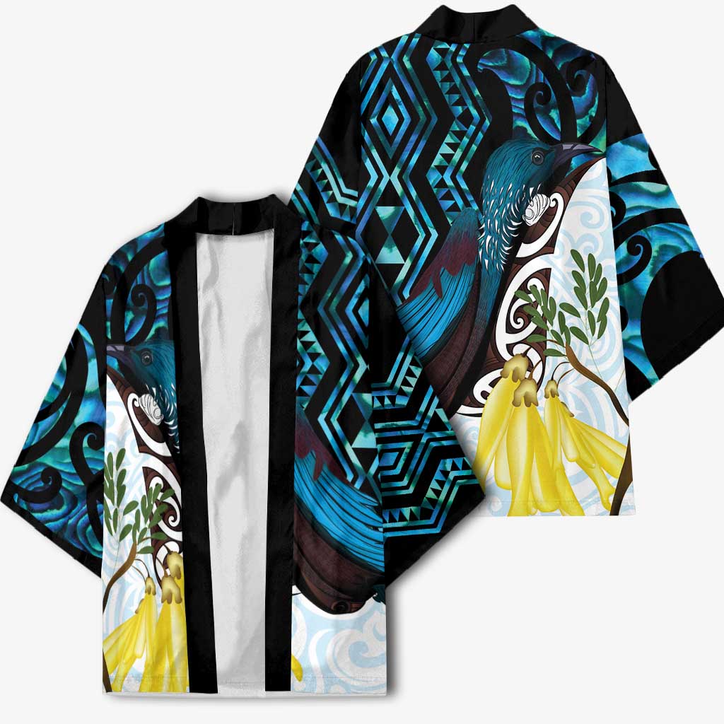 New Zealand Silver Fern Tui Bird Kimono Maori Kowhai Paua Shell Taniko Motifs - Aussie Hoodie