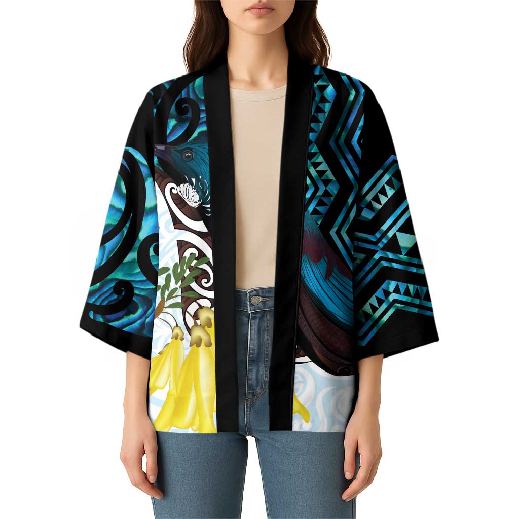 New Zealand Silver Fern Tui Bird Kimono Maori Kowhai Paua Shell Taniko Motifs - Aussie Hoodie