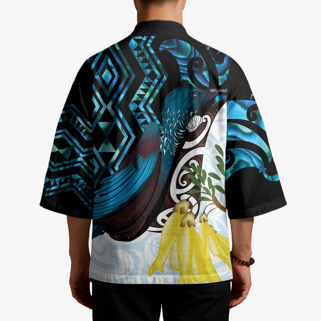 New Zealand Silver Fern Tui Bird Kimono Maori Kowhai Paua Shell Taniko Motifs - Aussie Hoodie
