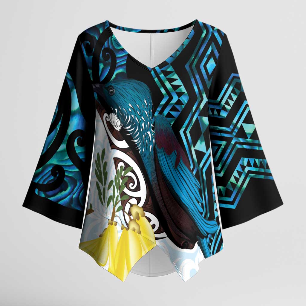New Zealand Silver Fern Tui Bird Kimono Sleeve Blouse Maori Kowhai Paua Shell Taniko Motifs - Aussie Hoodie