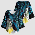 New Zealand Silver Fern Tui Bird Kimono Sleeve Blouse Maori Kowhai Paua Shell Taniko Motifs - Aussie Hoodie