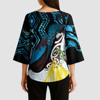 New Zealand Silver Fern Tui Bird Kimono Sleeve Blouse Maori Kowhai Paua Shell Taniko Motifs - Aussie Hoodie
