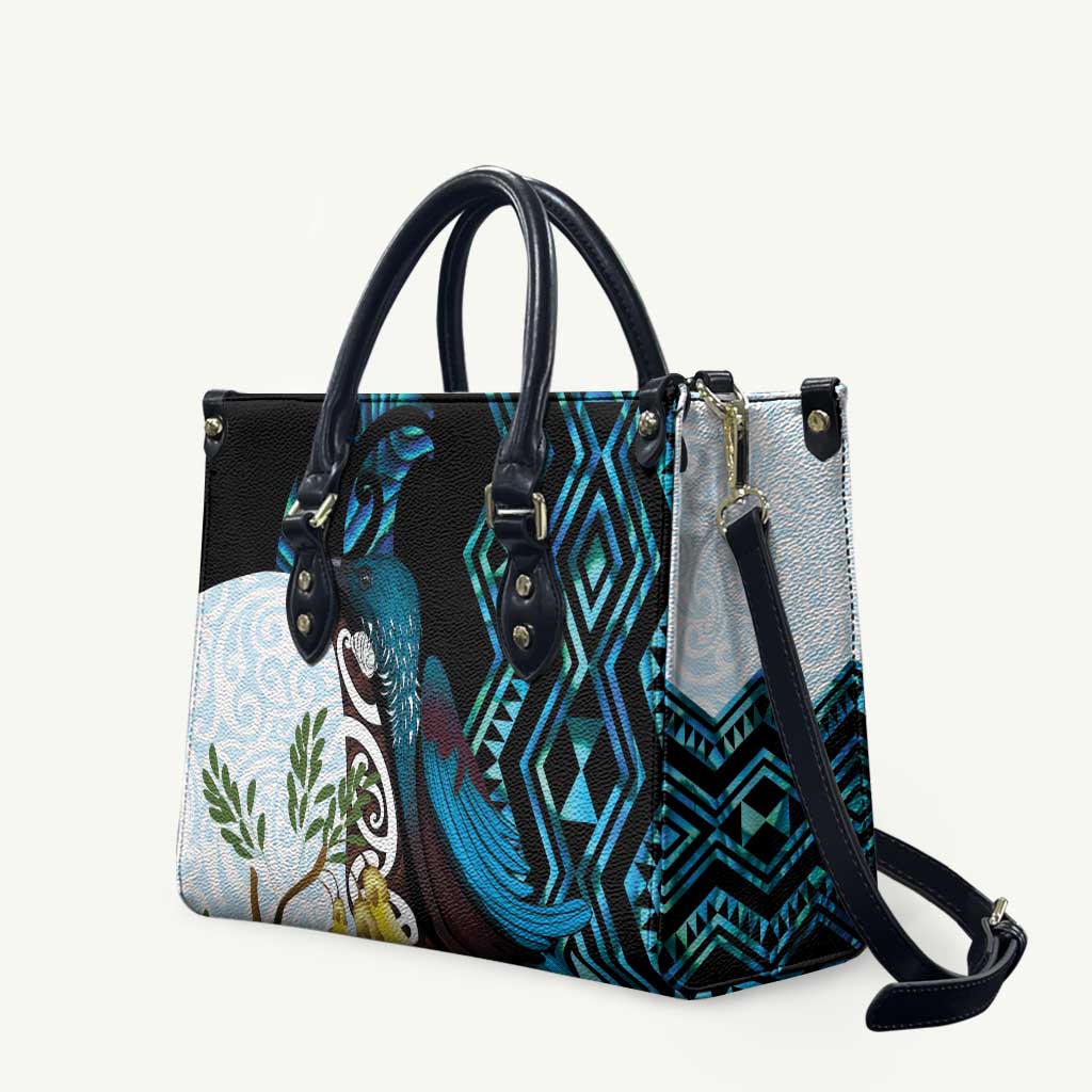 New Zealand Silver Fern Tui Bird Leather Bag Maori Kowhai Paua Shell Taniko Motifs - Aussie Hoodie