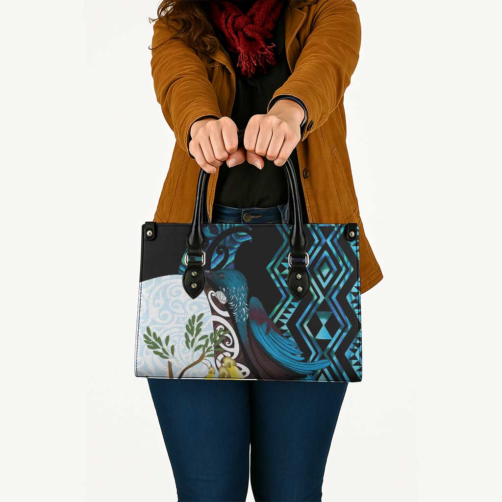 New Zealand Silver Fern Tui Bird Leather Bag Maori Kowhai Paua Shell Taniko Motifs - Aussie Hoodie