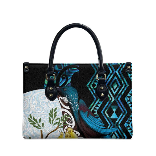 New Zealand Silver Fern Tui Bird Leather Bag Maori Kowhai Paua Shell Taniko Motifs - Aussie Hoodie