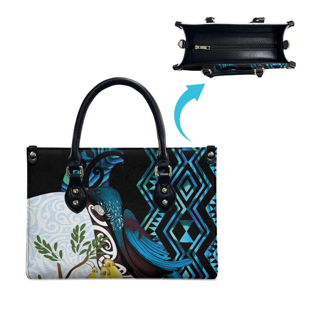 New Zealand Silver Fern Tui Bird Leather Bag Maori Kowhai Paua Shell Taniko Motifs - Aussie Hoodie