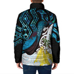 New Zealand Silver Fern Tui Bird Padded Jacket Maori Kowhai Paua Shell Taniko Motifs - Aussie Hoodie