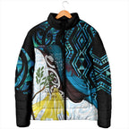 New Zealand Silver Fern Tui Bird Padded Jacket Maori Kowhai Paua Shell Taniko Motifs - Aussie Hoodie