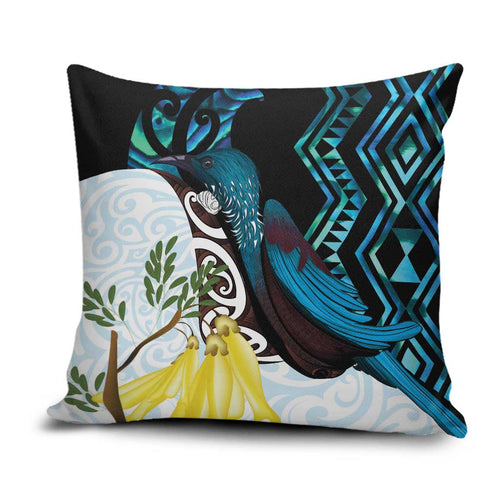 New Zealand Silver Fern Tui Bird Pillow Cover Maori Kowhai Paua Shell Taniko Motifs - Aussie Hoodie