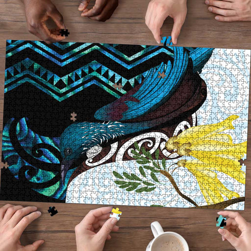 New Zealand Silver Fern Tui Bird Puzzle Maori Kowhai Paua Shell Taniko Motifs - Aussie Hoodie