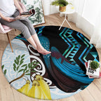 New Zealand Silver Fern Tui Bird Round Carpet Maori Kowhai Paua Shell Taniko Motifs