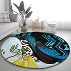 New Zealand Silver Fern Tui Bird Round Carpet Maori Kowhai Paua Shell Taniko Motifs
