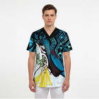 New Zealand Silver Fern Tui Bird Scrub Top Maori Kowhai Paua Shell Taniko Motifs - Aussie Hoodie