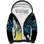 New Zealand Silver Fern Tui Bird Sherpa Hoodie Maori Kowhai Paua Shell Taniko Motifs
