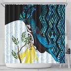 New Zealand Silver Fern Tui Bird Shower Curtain Maori Kowhai Paua Shell Taniko Motifs