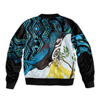 New Zealand Silver Fern Tui Bird Sleeve Zip Bomber Jacket Maori Kowhai Paua Shell Taniko Motifs