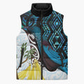 New Zealand Silver Fern Tui Bird Sleeveless Puffer Jacket Maori Kowhai Paua Shell Taniko Motifs - Aussie Hoodie