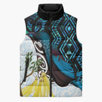 New Zealand Silver Fern Tui Bird Sleeveless Puffer Jacket Maori Kowhai Paua Shell Taniko Motifs - Aussie Hoodie