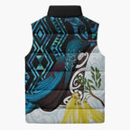 New Zealand Silver Fern Tui Bird Sleeveless Puffer Jacket Maori Kowhai Paua Shell Taniko Motifs - Aussie Hoodie