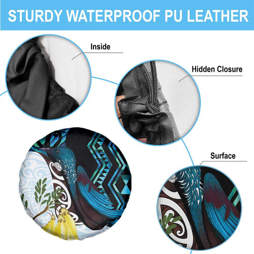 New Zealand Silver Fern Tui Bird Spare Tire Cover Maori Kowhai Paua Shell Taniko Motifs