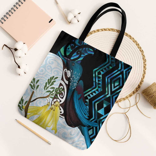 New Zealand Silver Fern Tui Bird Tote Bag Maori Kowhai Paua Shell Taniko Motifs - Aussie Hoodie