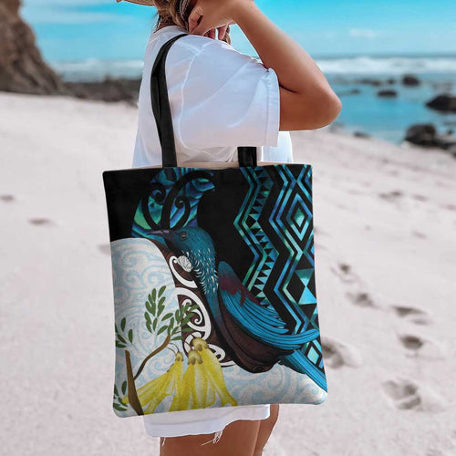 New Zealand Silver Fern Tui Bird Tote Bag Maori Kowhai Paua Shell Taniko Motifs - Aussie Hoodie