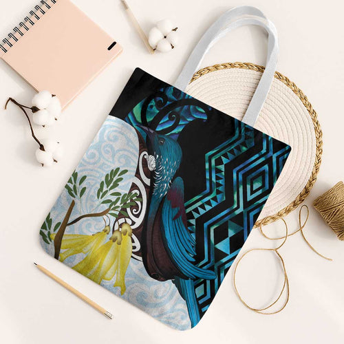 New Zealand Silver Fern Tui Bird Tote Bag Maori Kowhai Paua Shell Taniko Motifs - Aussie Hoodie