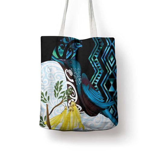 New Zealand Silver Fern Tui Bird Tote Bag Maori Kowhai Paua Shell Taniko Motifs - Aussie Hoodie
